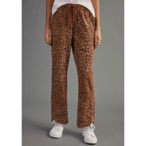 Pilcro The Cottage Pant Small Brown Pull On Corduroy Leopard Print Elastic Waist
